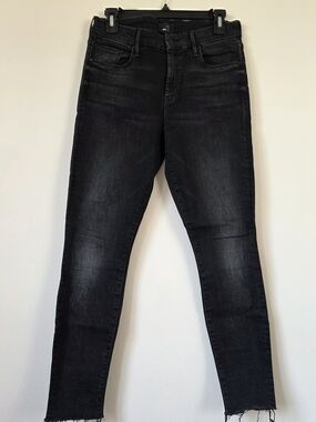 MOTHER Women's Night Hawk Black/DarK Grey Skinny Jeans Frayed Edges Highwaisted